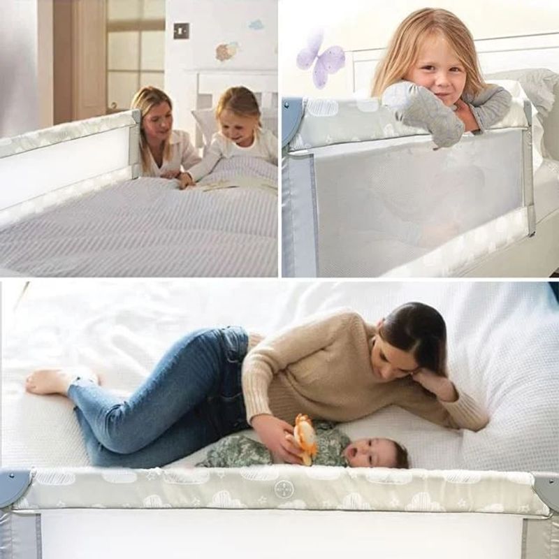 Jucarii, Copii si Bebe - Jucarii si jocuri - Jucarii de exterior - Echipamente de protectie copii - Bariera de protectie pentru pat, metal si poliester, pliabila, dimensiuni 120x43.5cm, alb - Infinity.ro