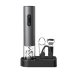 Casa si Gradina - Bucatarie si vesela - Accesorii bar - Tirbusoane si dopuri - Set pentru vin, cu tirbuson electric, decantor, dop si taietor folie, 22.5x4.5cm, argintiu - Infinity.ro