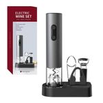 Casa si Gradina - Bucatarie si vesela - Accesorii bar - Tirbusoane si dopuri - Set pentru vin, cu tirbuson electric, decantor, dop si taietor folie, 22.5x4.5cm, argintiu - Infinity.ro