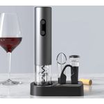 Casa si Gradina - Bucatarie si vesela - Accesorii bar - Tirbusoane si dopuri - Set pentru vin, cu tirbuson electric, decantor, dop si taietor folie, 22.5x4.5cm, argintiu - Infinity.ro