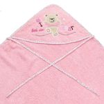 Jucarii, Copii si Bebe - Igiena si ingrijire - Baia bebelusului - Prosoape si halate de baie copii - Prosop bebe, din bumbac, model ursulet cu gluga, dimensiuni 100x100cm, roz - Infinity.ro