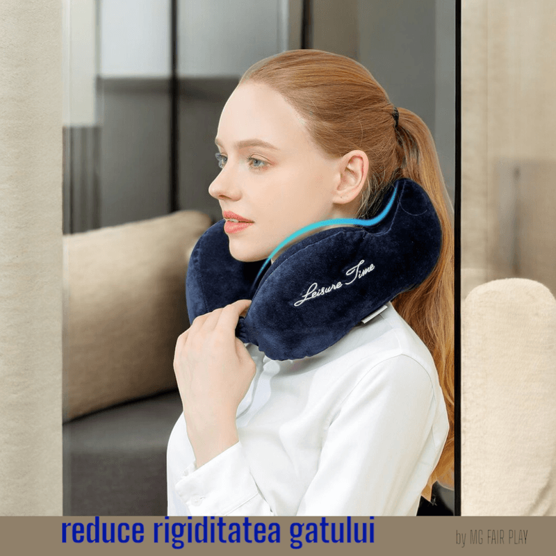Sport si Outdoor - Articole de voiaj - Accesorii articole de voiaj - Perna de calatorie, gonfllabila si ortopedica Leisure Time, 28x26x12 cm, cu geanta de transport atasata - Infinity.ro