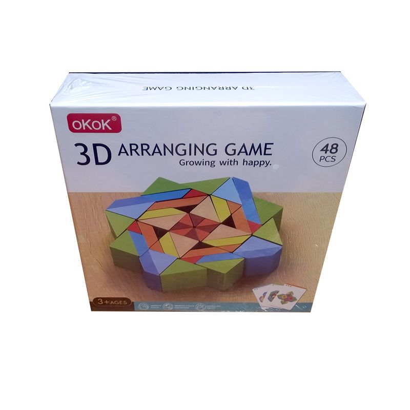 Jucarii, Copii si Bebe - Jucarii si jocuri - Jucarii & jocuri educative - Jocuri si jucarii educative - Set 48 piese geometrice 3D din lemn si 10 carduri cu modele imprimate fata-vero, mozaic Montessori, multicolor, + 3 ani - Infinity.ro