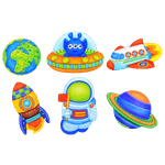Jucarii, Copii si Bebe - Jucarii si jocuri - Jucarii & jocuri educative - Jucarii interactive - Set de pictat si creat magneti, Space, 6 forme diferite, planeta cu inele, Terra, rachete, 2 astronauti - Infinity.ro