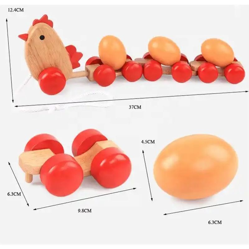 Jucarii, Copii si Bebe - Jucarii si jocuri - Jucarii bebelusi - Jucarii de tras/impins - Jucarie de tras din lemn, Gaina cu oua, 36 cm lungime, 3 ani+, EduJucarii - Infinity.ro