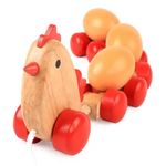 Jucarii, Copii si Bebe - Jucarii si jocuri - Jucarii bebelusi - Jucarii de tras/impins - Jucarie de tras din lemn, Gaina cu oua, 36 cm lungime, 3 ani+, EduJucarii - Infinity.ro