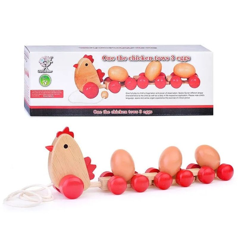 Jucarii, Copii si Bebe - Jucarii si jocuri - Jucarii bebelusi - Jucarii de tras/impins - Jucarie de tras din lemn, Gaina cu oua, 36 cm lungime, 3 ani+, EduJucarii - Infinity.ro