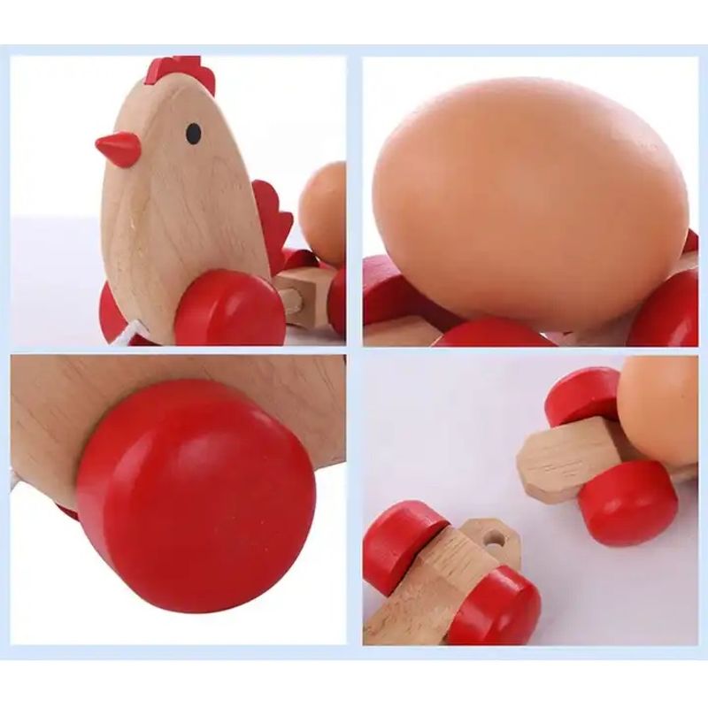 Jucarii, Copii si Bebe - Jucarii si jocuri - Jucarii bebelusi - Jucarii de tras/impins - Jucarie de tras din lemn, Gaina cu oua, 36 cm lungime, 3 ani+, EduJucarii - Infinity.ro
