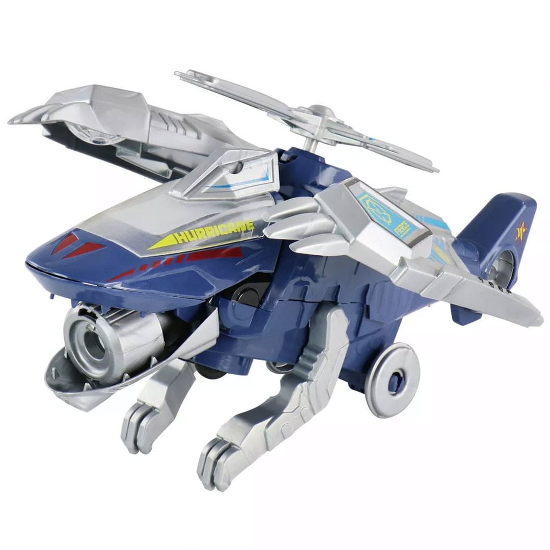 Jucarie interactiva 2 in 1, Elicopter transformabil in Dinozaur, cu sunete, lumini si pulverizator de apa, 25 cm