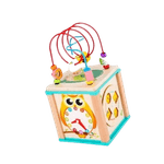 Jucarii, Copii si Bebe - Jucarii si jocuri - Jucarii & jocuri educative - Jocuri si jucarii educative - Centru din lemn educativ Montessori, Cub activitati bebelusi 5 in 1, Bufnita - Infinity.ro