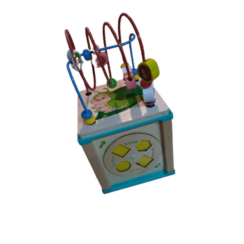 Jucarii, Copii si Bebe - Jucarii si jocuri - Jucarii & jocuri educative - Jocuri si jucarii educative - Centru din lemn educativ Montessori, Cub activitati bebelusi 5 in 1, Bufnita - Infinity.ro