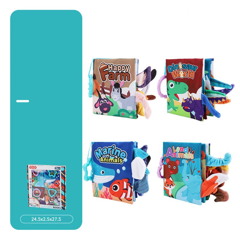 Carti si Birotica - Carti - Carti pentru copii - Carti pentru bebelusi - Set 4 carti senzoriale fosnitoare, Dinosaur world, Happy farm, Land Animals,  Marine Animals,  11 x 13.5 cm, EduJucarii - Infinity.ro