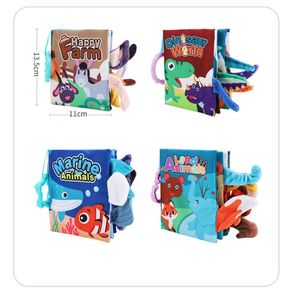 Set 4 carti senzoriale fosnitoare, Dinosaur world, Happy farm, Land Animals,  Marine Animals,  11 x 13.5 cm, EduJucarii