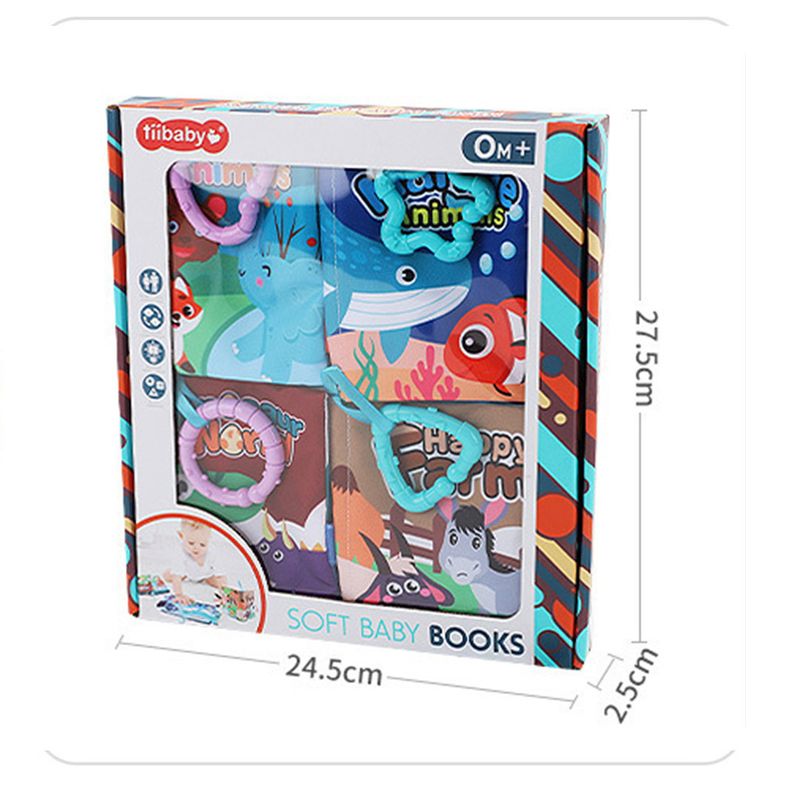 Carti si Birotica - Carti - Carti pentru copii - Carti pentru bebelusi - Set 4 carti senzoriale fosnitoare, Dinosaur world, Happy farm, Land Animals,  Marine Animals,  11 x 13.5 cm, EduJucarii - Infinity.ro