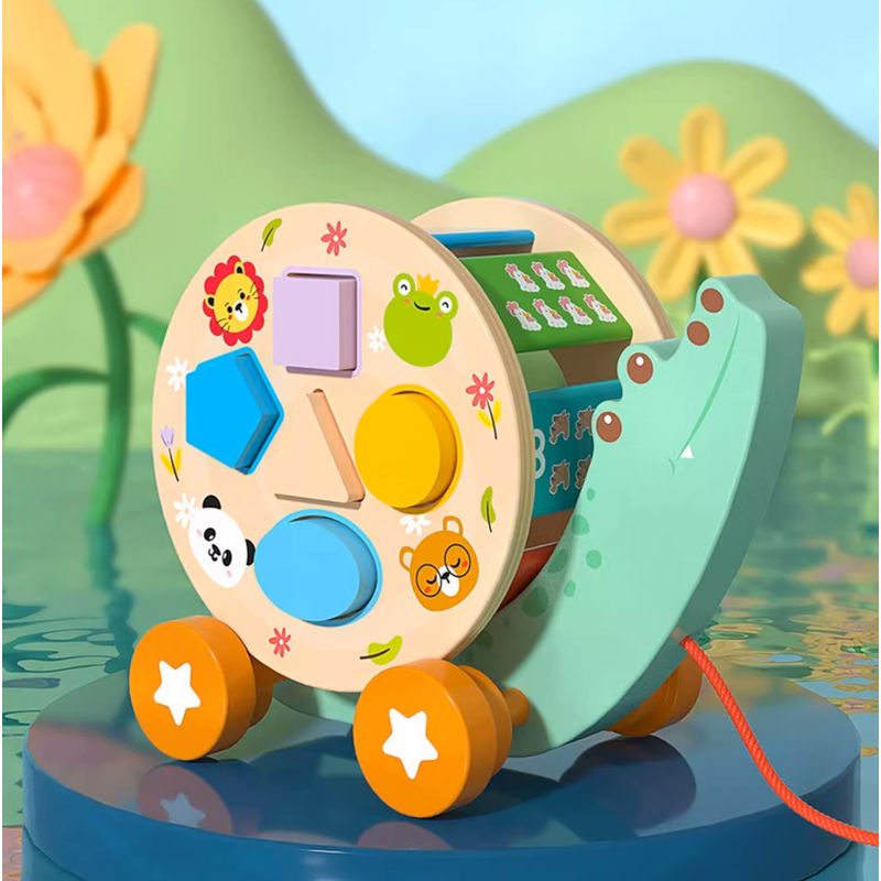 Jucarii, Copii si Bebe - Jucarii si jocuri - Jucarii & jocuri educative - Jucarii interactive - Aligator de tras din lemn cu forme geometrice, EduJucarii - Infinity.ro