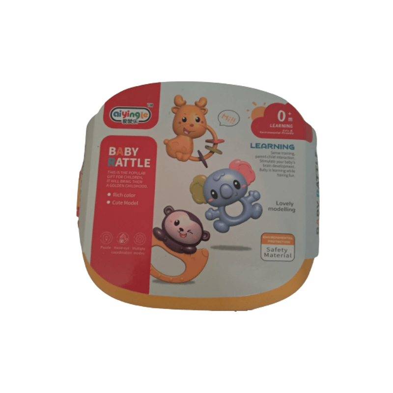 Jucarii, Copii si Bebe - Jucarii si jocuri - Jucarii bebelusi - Jucarii interactive bebelusi - Set 12 jucarii zornaitoare bebelusi, jucarii dentitie, cutie de transport in forma de maimutica,  0 luni, Edujucarii - Infinity.ro