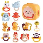 Jucarii, Copii si Bebe - Jucarii si jocuri - Jucarii bebelusi - Jucarii interactive bebelusi - Set 12 jucarii zornaitoare bebelusi, jucarii dentitie, cutie de transport in forma de maimutica,  0 luni, Edujucarii - Infinity.ro