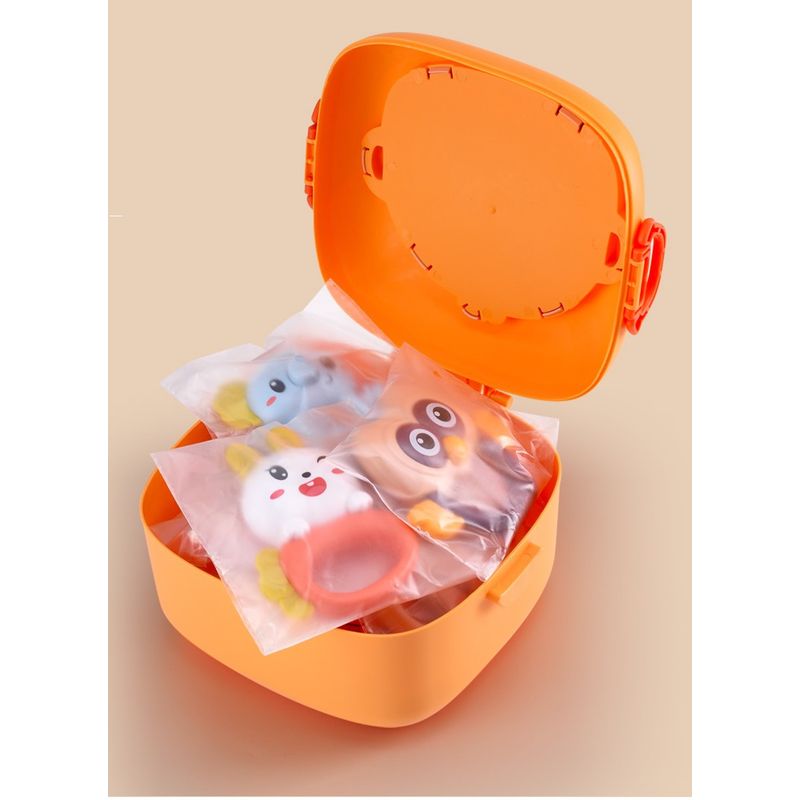 Jucarii, Copii si Bebe - Jucarii si jocuri - Jucarii bebelusi - Jucarii interactive bebelusi - Set 12 jucarii zornaitoare bebelusi, jucarii dentitie, cutie de transport in forma de maimutica,  0 luni, Edujucarii - Infinity.ro