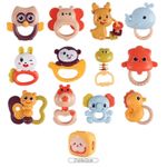 Jucarii, Copii si Bebe - Jucarii si jocuri - Jucarii bebelusi - Jucarii interactive bebelusi - Set 12 jucarii zornaitoare bebelusi, jucarii dentitie, cutie de transport in forma de maimutica,  0 luni, Edujucarii - Infinity.ro