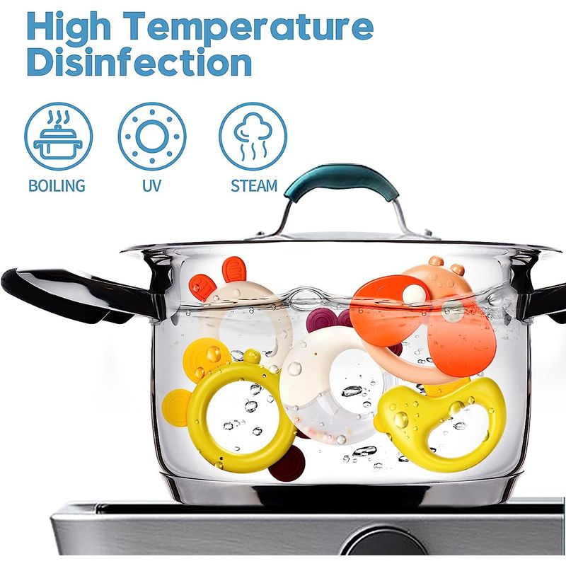 Jucarii, Copii si Bebe - Jucarii si jocuri - Jucarii bebelusi - Jucarii interactive bebelusi - Set 8 piese jucarii zornaitoare bebelusi, dentitie, cutie de transport in forma de ursulet,  0 luni, Edujucarii - Infinity.ro