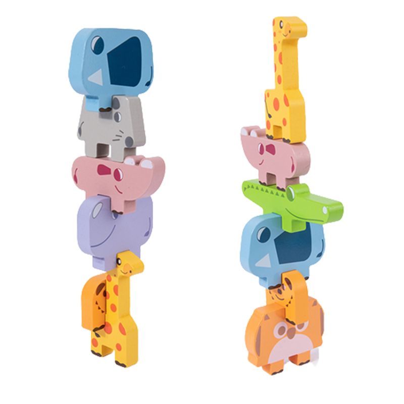 Jucarii, Copii si Bebe - Jucarii si jocuri - Jucarii & jocuri educative - Jocuri si jucarii educative - Jucarie educativa Montessori pentru copii, set 10 figurine de lemn pentru stivuire, Animal Stacking block game, 3 ani - Infinity.ro