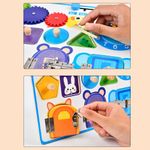 Jucarii, Copii si Bebe - Jucarii si jocuri - Jucarii & jocuri educative - Jucarii interactive - Jucarie interactiva Montessori, placa senzoriala 5 in 1 cu ceas, forme geometrice, calendar si 3 usi cu incuietori - Infinity.ro