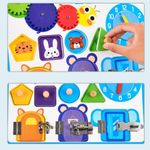 Jucarii, Copii si Bebe - Jucarii si jocuri - Jucarii & jocuri educative - Jucarii interactive - Jucarie interactiva Montessori, placa senzoriala 5 in 1 cu ceas, forme geometrice, calendar si 3 usi cu incuietori - Infinity.ro