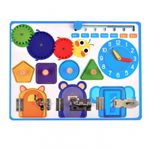 Jucarii, Copii si Bebe - Jucarii si jocuri - Jucarii & jocuri educative - Jucarii interactive - Jucarie interactiva Montessori, placa senzoriala 5 in 1 cu ceas, forme geometrice, calendar si 3 usi cu incuietori - Infinity.ro