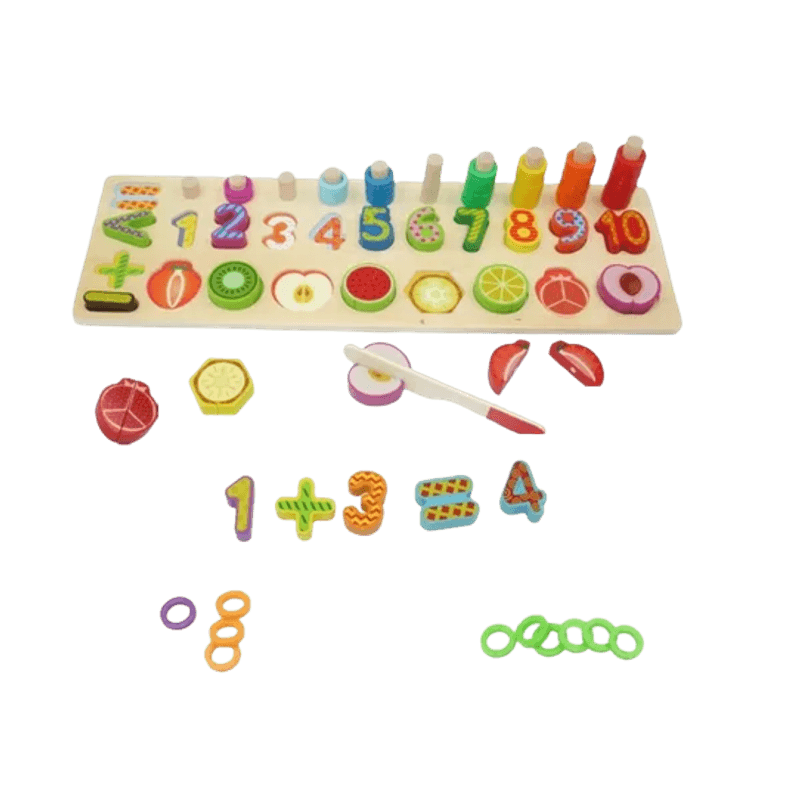 Jucarii, Copii si Bebe - Jucarii si jocuri - Jucarii & jocuri educative - Jocuri si jucarii educative - Joc  Montessori, lemn logaritmic cu cerculete  pt cantitate, numere, semne matematice,  Fruit Matching, 78 piese - Infinity.ro