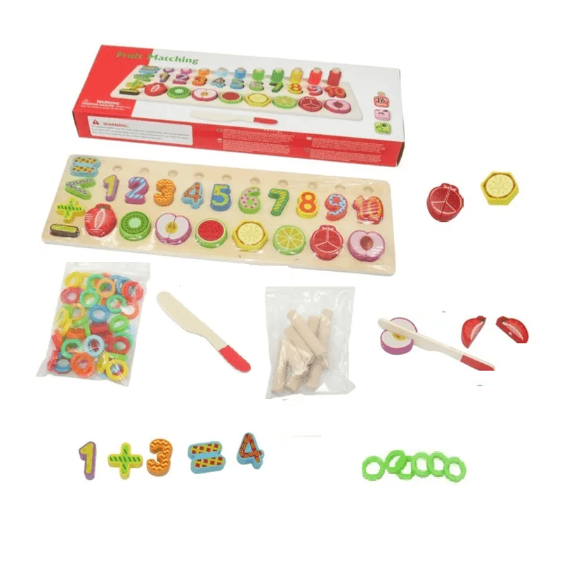 Jucarii, Copii si Bebe - Jucarii si jocuri - Jucarii & jocuri educative - Jocuri si jucarii educative - Joc  Montessori, lemn logaritmic cu cerculete  pt cantitate, numere, semne matematice,  Fruit Matching, 78 piese - Infinity.ro