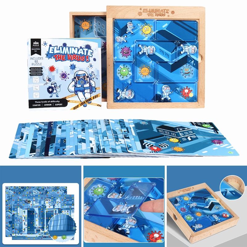Jucarii, Copii si Bebe - Jucarii si jocuri - Jucarii & jocuri educative - Jocuri si jucarii educative - Joc puzzle Elimina Virusul, 3 grade de dificultate, 60 de planse, pentru minte, Puzzle Montessori educativ pentru copii - Infinity.ro