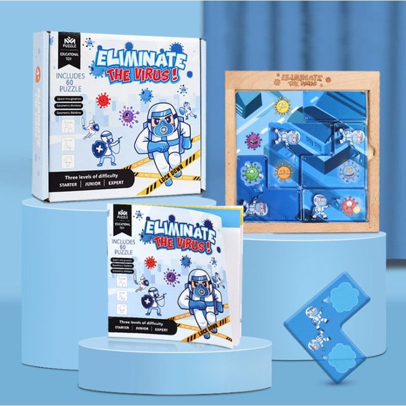 Jucarii, Copii si Bebe - Jucarii si jocuri - Jucarii & jocuri educative - Jocuri si jucarii educative - Joc puzzle Elimina Virusul, 3 grade de dificultate, 60 de planse, pentru minte, Puzzle Montessori educativ pentru copii - Infinity.ro