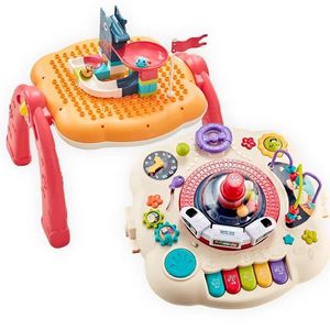 Masuta interactiva, muzicala, 2 in 1, centru de activitati, fata cu masa pentru LEGO si 30 piese, rosu, Edujucarii