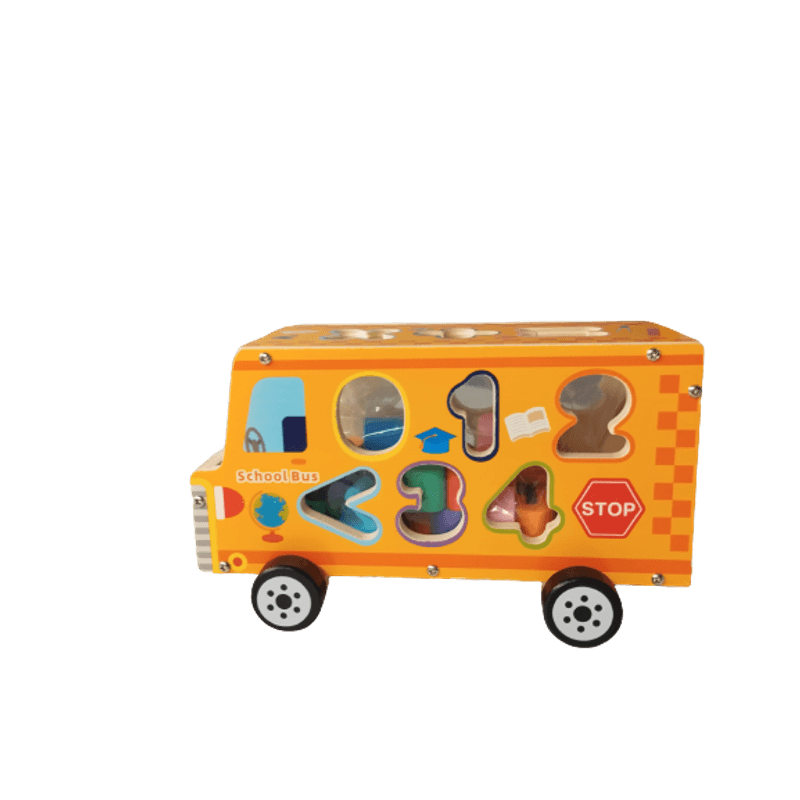 Jucarii, Copii si Bebe - Jucarii si jocuri - Jucarii & jocuri educative - Jucarii interactive - Autobuz scolar Lemn, SortatorCifre, Semne Matematice, Montessori, Multicolora, Lemn, 18 Piese, 3 ani+, Edujucarii - Infinity.ro