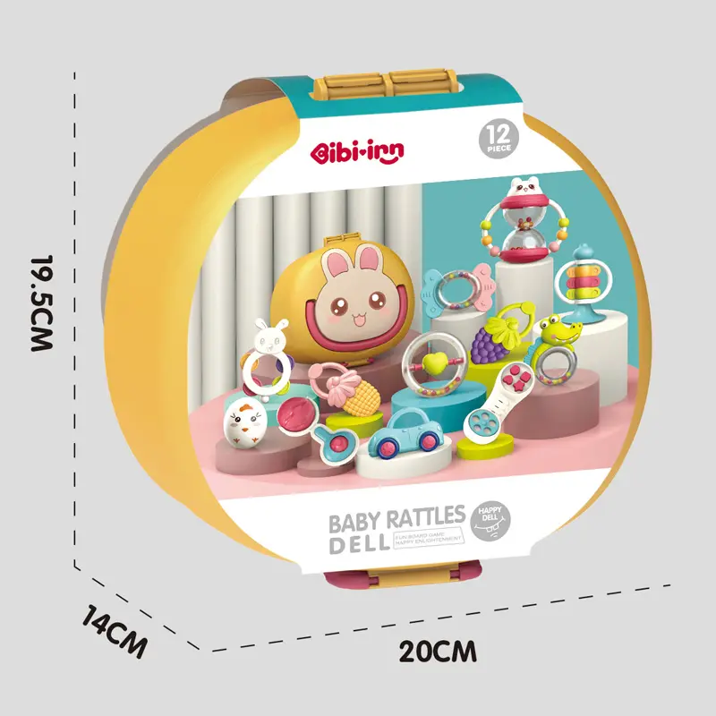 Jucarii, Copii si Bebe - Jucarii si jocuri - Jucarii bebelusi - Jucarii interactive bebelusi - Set 12 piese jucarii zornaitoare bebelusi, jucarii pentru dentitie, cutie de transport in forma de iepuras,  0 luni, - Infinity.ro