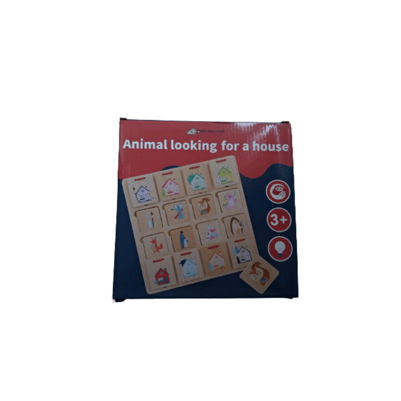 Jucarii, Copii si Bebe - Jucarii si jocuri - Jucarii & jocuri educative - Jocuri si jucarii educative - Joc de sortare si asociere, Animale si casutele lor, puzzle lemn, 16 piese - Infinity.ro