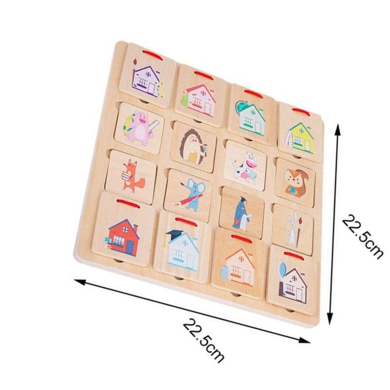 Jucarii, Copii si Bebe - Jucarii si jocuri - Jucarii & jocuri educative - Jocuri si jucarii educative - Joc de sortare si asociere, Animale si casutele lor, puzzle lemn, 16 piese - Infinity.ro
