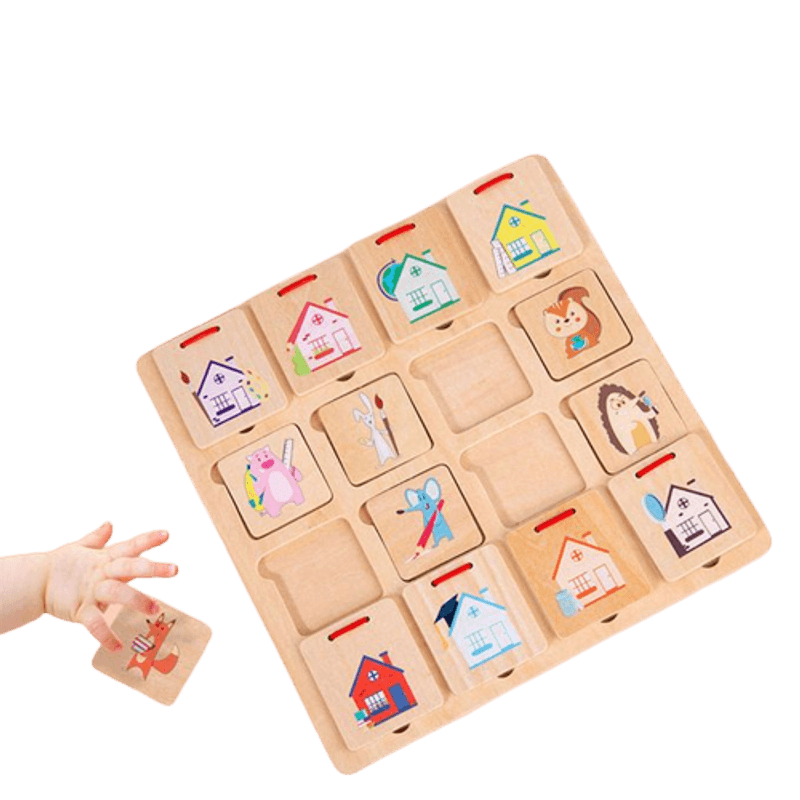 Jucarii, Copii si Bebe - Jucarii si jocuri - Jucarii & jocuri educative - Jocuri si jucarii educative - Joc de sortare si asociere, Animale si casutele lor, puzzle lemn, 16 piese - Infinity.ro