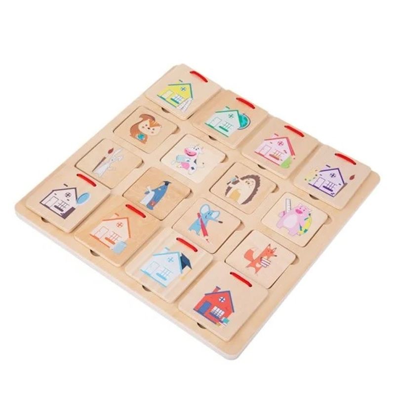 Jucarii, Copii si Bebe - Jucarii si jocuri - Jucarii & jocuri educative - Jocuri si jucarii educative - Joc de sortare si asociere, Animale si casutele lor, puzzle lemn, 16 piese - Infinity.ro