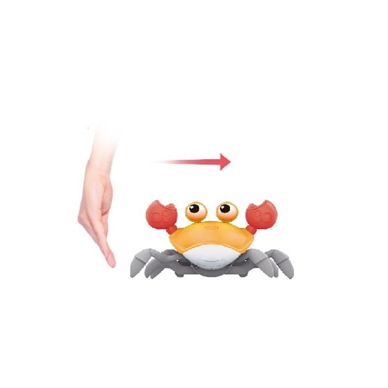 Jucarii, Copii si Bebe - Jucarii si jocuri - Jucarii bebelusi - Jucarii interactive bebelusi - Jucarie interactiva Crab cu sunete, lumini, se deplaseaza, canta, senzori obstacole, incarcare USB, 3 ani+, galben - Infinity.ro
