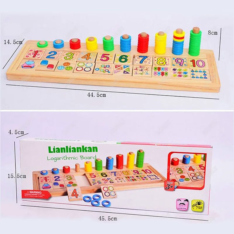 Jucarii, Copii si Bebe - Jucarii si jocuri - Jucarii & jocuri educative - Jocuri si jucarii educative - Tabla multifunctionala din lemn, Logaritmic Board cu cercuri multicolore pt cantitate, numere si operatiuni matematice - Infinity.ro