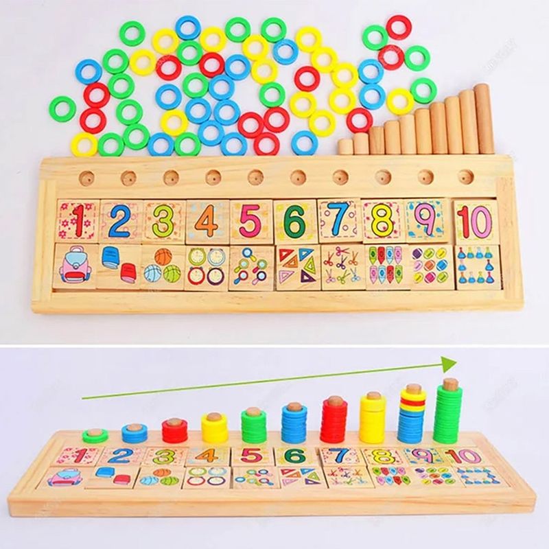 Jucarii, Copii si Bebe - Jucarii si jocuri - Jucarii & jocuri educative - Jocuri si jucarii educative - Tabla multifunctionala din lemn, Logaritmic Board cu cercuri multicolore pt cantitate, numere si operatiuni matematice - Infinity.ro