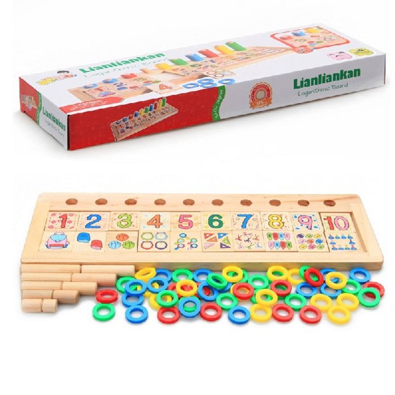 Jucarii, Copii si Bebe - Jucarii si jocuri - Jucarii & jocuri educative - Jocuri si jucarii educative - Tabla multifunctionala din lemn, Logaritmic Board cu cercuri multicolore pt cantitate, numere si operatiuni matematice - Infinity.ro