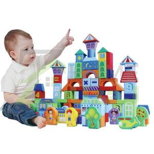 Set 100 cuburi lemn  - Trafic urban - Beilaluna Urban Traffic, 100 piese