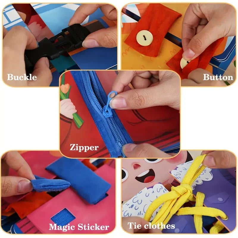 Jucarii, Copii si Bebe - Jucarii si jocuri - Jucarii & jocuri educative - Jucarii interactive - Tabla educationala abilitati practice, lemn,  Educatie Montessori, portabila, Jucarie Senzoriala, 3 ani+,  Edujucarii - Infinity.ro