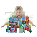 Jucarii, Copii si Bebe - Jucarii si jocuri - Jucarii & jocuri educative - Jocuri si jucarii educative - Set 100 cuburi lemn  - Oras - Smart Town Blocks, Beilaluna, 100 piese - Infinity.ro