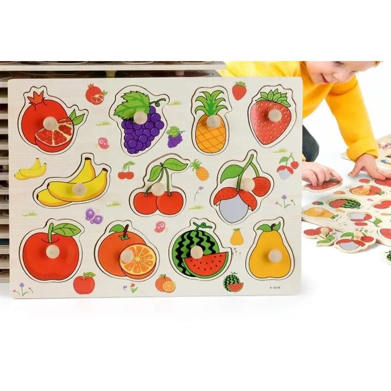 Jucarii, Copii si Bebe - Jucarii si jocuri - Jocuri si puzzle - Puzzle - Puzzle educativ pentru copii, lemn, piese cu maner, fructe, 3 ani+, Edujucarii - Infinity.ro