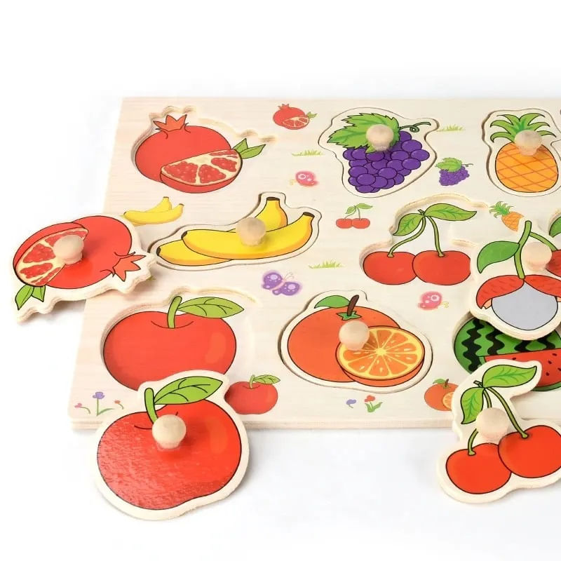 Jucarii, Copii si Bebe - Jucarii si jocuri - Jocuri si puzzle - Puzzle - Puzzle educativ pentru copii, lemn, piese cu maner, fructe, 3 ani+, Edujucarii - Infinity.ro