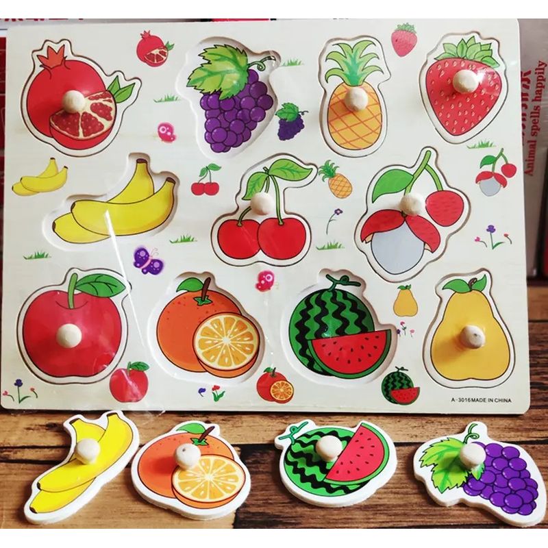 Jucarii, Copii si Bebe - Jucarii si jocuri - Jocuri si puzzle - Puzzle - Puzzle educativ pentru copii, lemn, piese cu maner, fructe, 3 ani+, Edujucarii - Infinity.ro