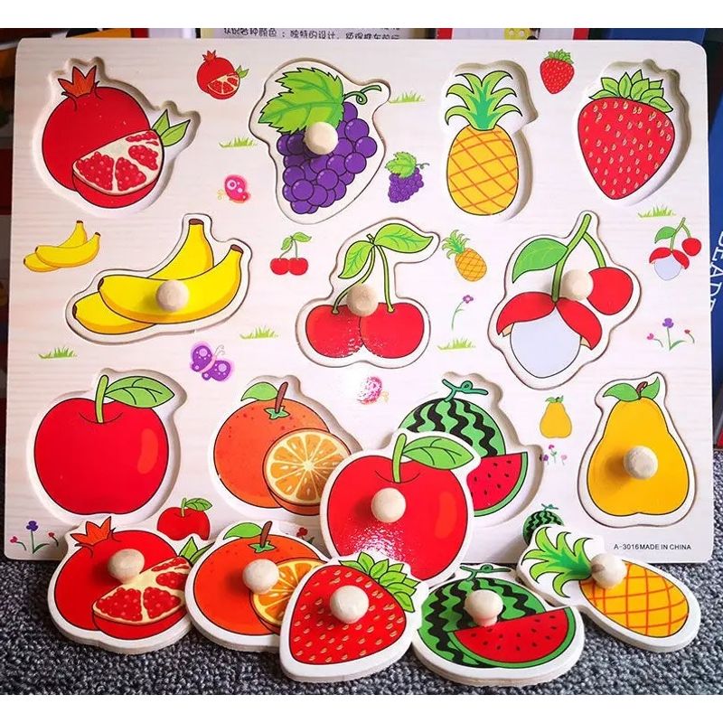 Jucarii, Copii si Bebe - Jucarii si jocuri - Jocuri si puzzle - Puzzle - Puzzle educativ pentru copii, lemn, piese cu maner, fructe, 3 ani+, Edujucarii - Infinity.ro